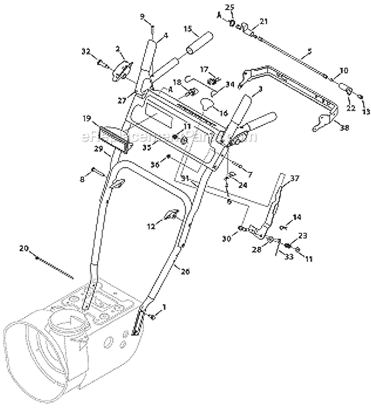 Standard 2-Way Chute Diagram and Parts List for 31AS62EE700 2011 Yard Machines Snow Blower
